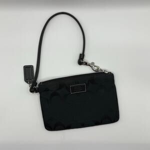 Coach Signature Wristlet Black Canvas C Monogram Zip Pouch Wallet Vintage